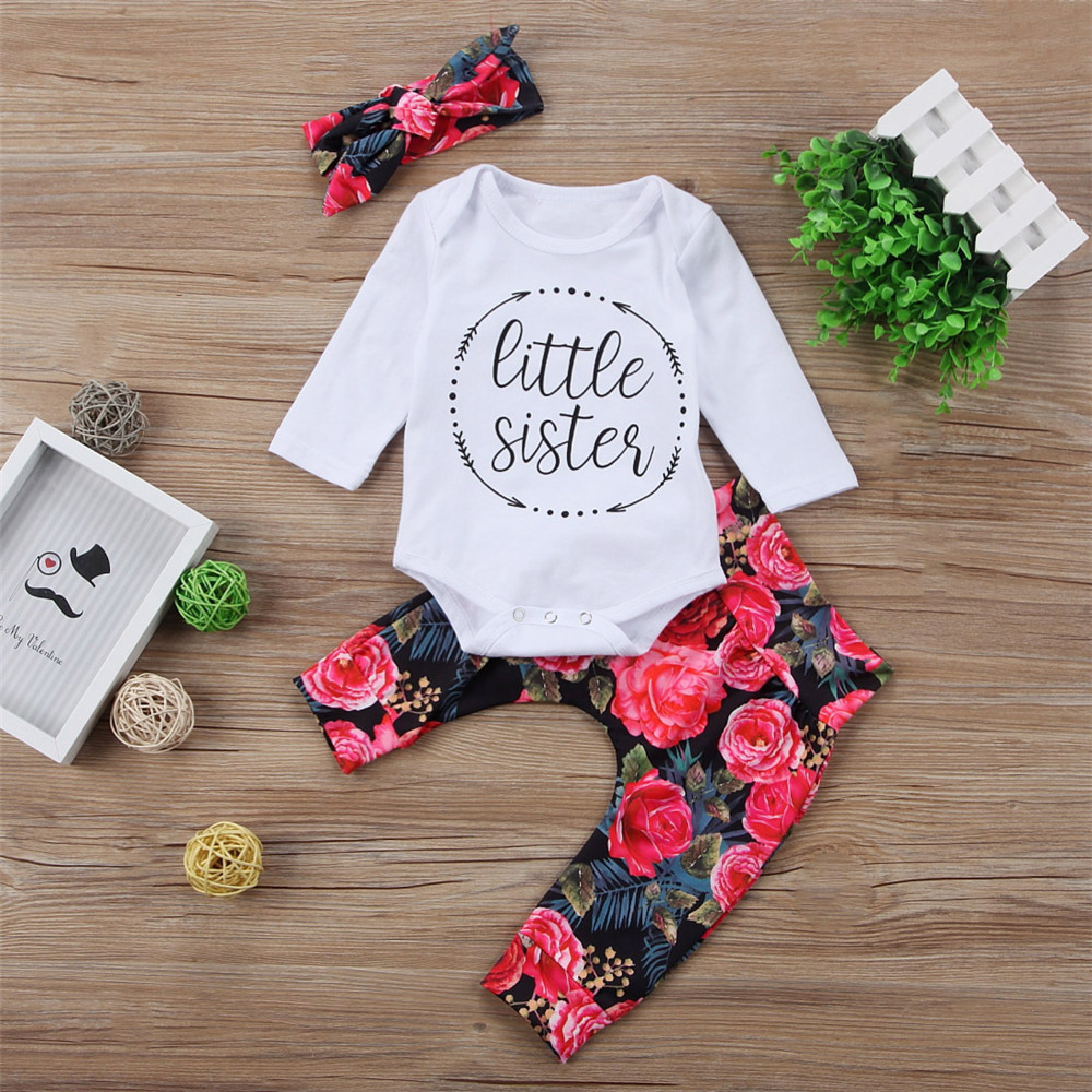 

3-piece Little Sister Bodysuit and Floral Pants and Headband Set