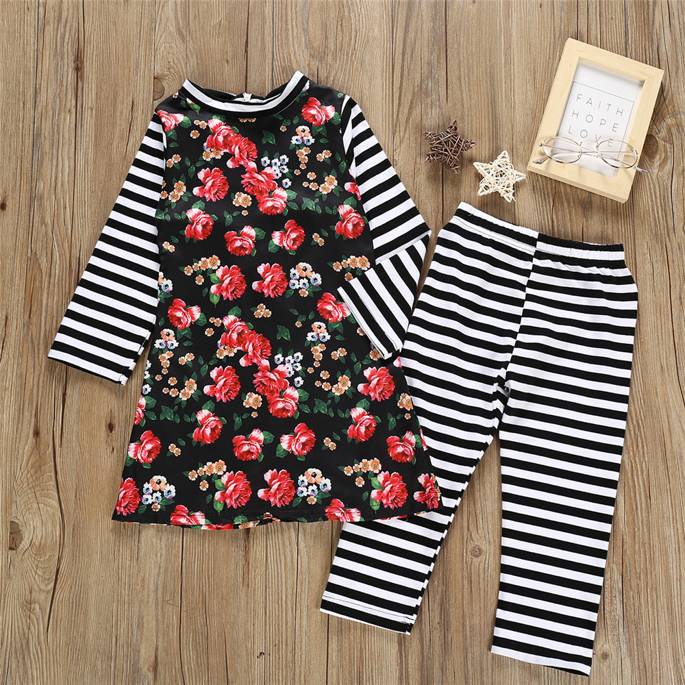 

Baby / Toddler Pretty Floral Print Striped Long-sleeve Top and Pants Set