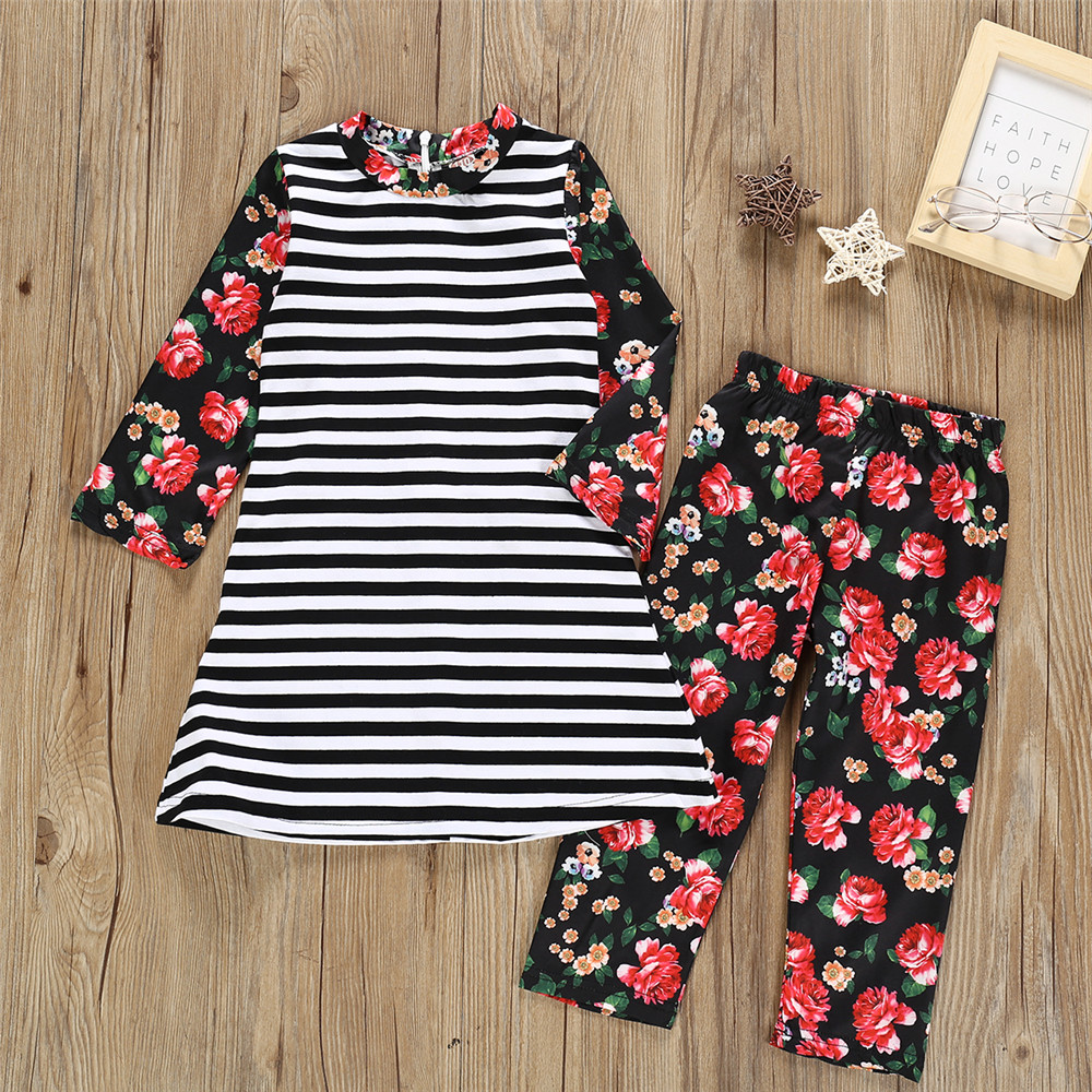 

Baby / Toddler Striped Long-sleeve Top and Floral Print Pants Set