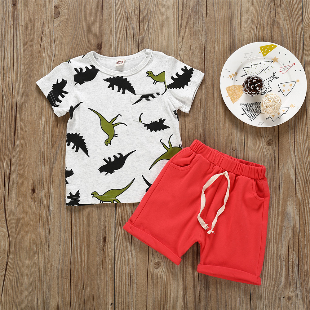 

Baby / Toddler Cartoon Dinosaur Print Tee and Solid Shorts Set