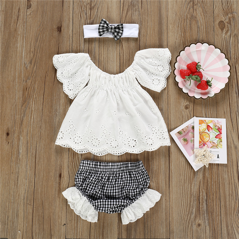 

3pcs Summer Cotton Sleeveless Baby Girl Sweet Plaid Baby's Sets