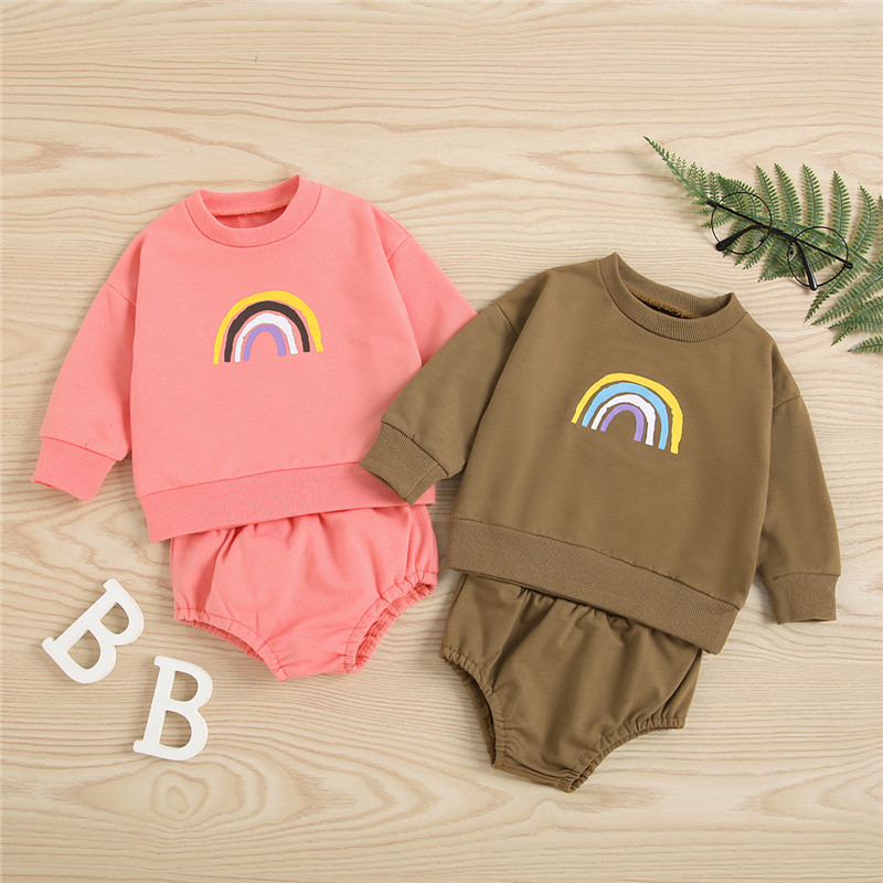 

100% Cotton 2pcs Rainbow Print Long-sleeve Baby Set