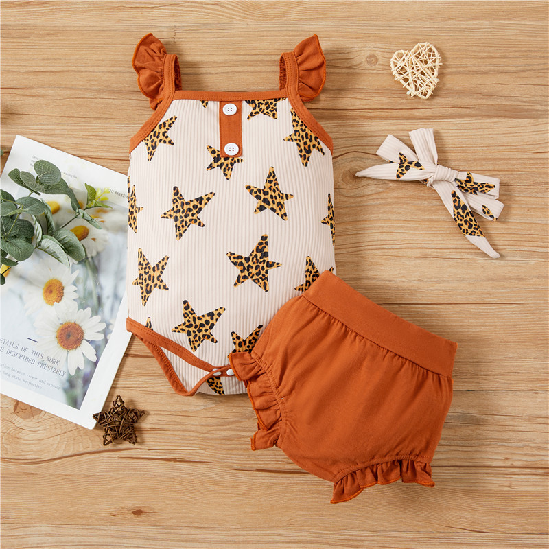 

3pcs Star and Leopard Print Sling Romper Baby Set
