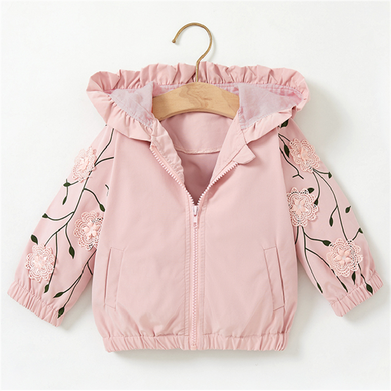 

Solid Pink 3D Flower and Leaf Print Long-sleeve Baby Coat Jacket