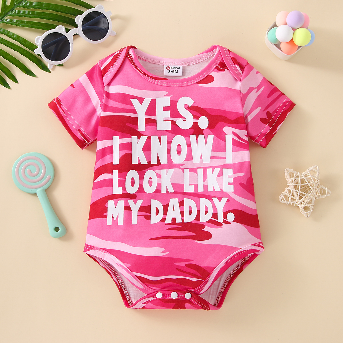 

Baby Girl Letter Print Camouflage Short-sleeve Romper