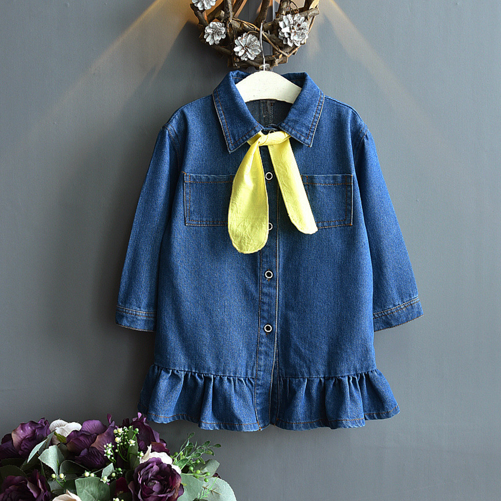 

Baby / Toddler Trendy Solid Denim Flounced Long-sleeve Dress