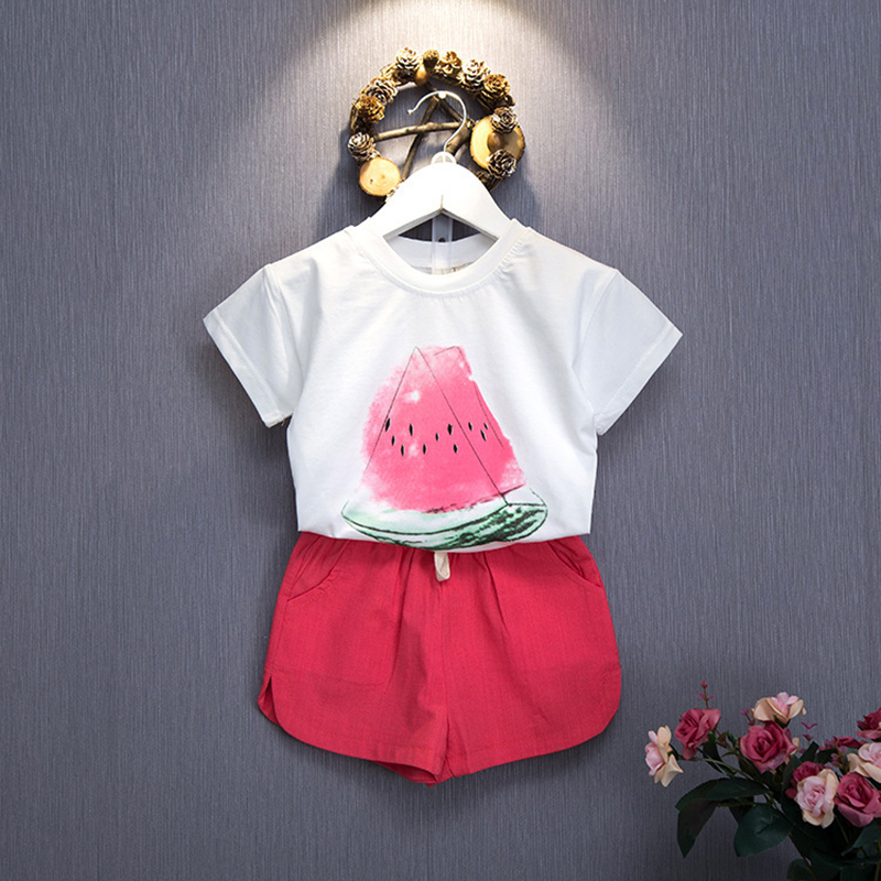 

Girl's Summertime Print Watermelon Casual Short-sleeve and Shorts Set