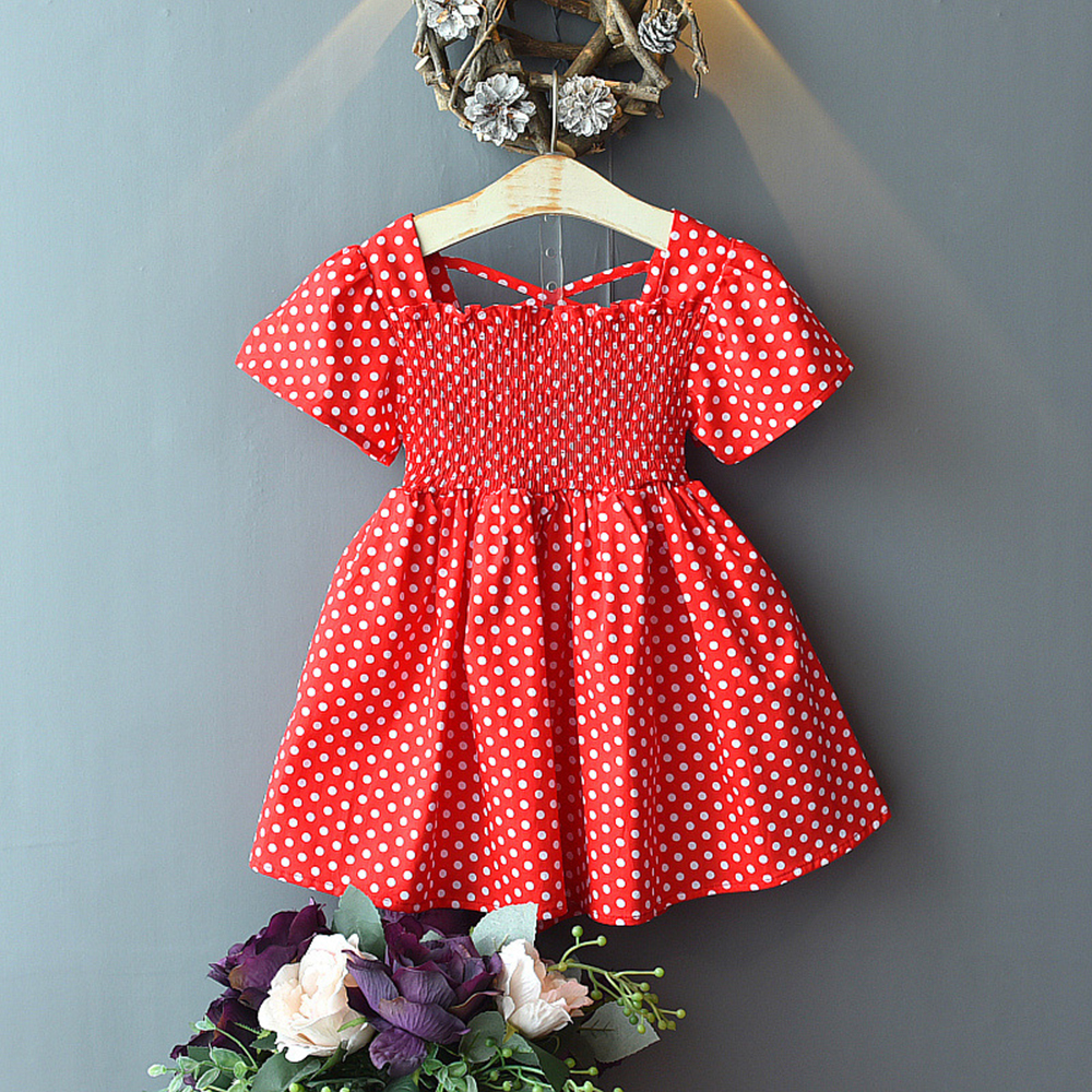 

Baby / Toddler Girl Crossband Design Dotted Stretchy Short-sleeve Dress