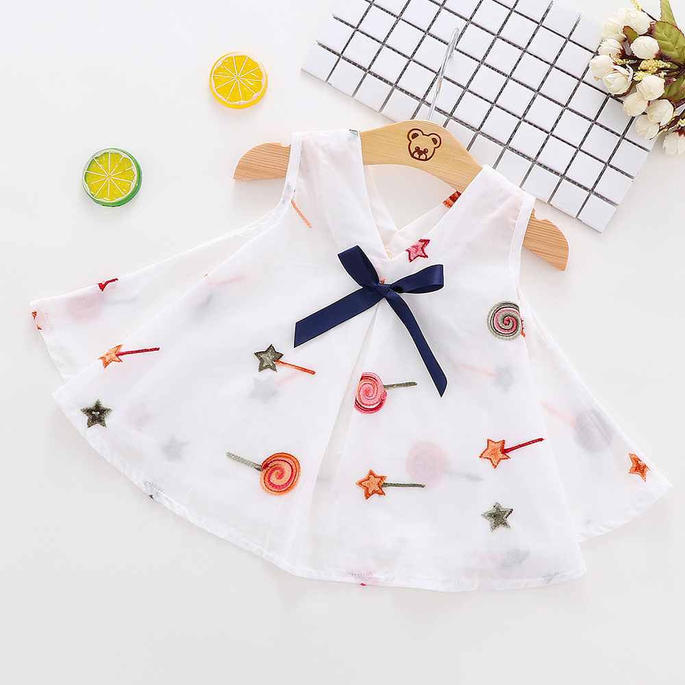 

Toddler Girl Star Print Bow Design Sleeveless Dress