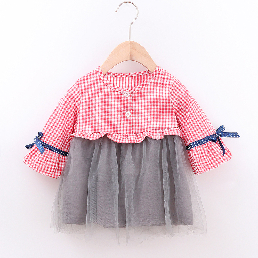 

Baby / Toddler Plaid Splice Cardigan Design Tulle Long-sleeve Dress