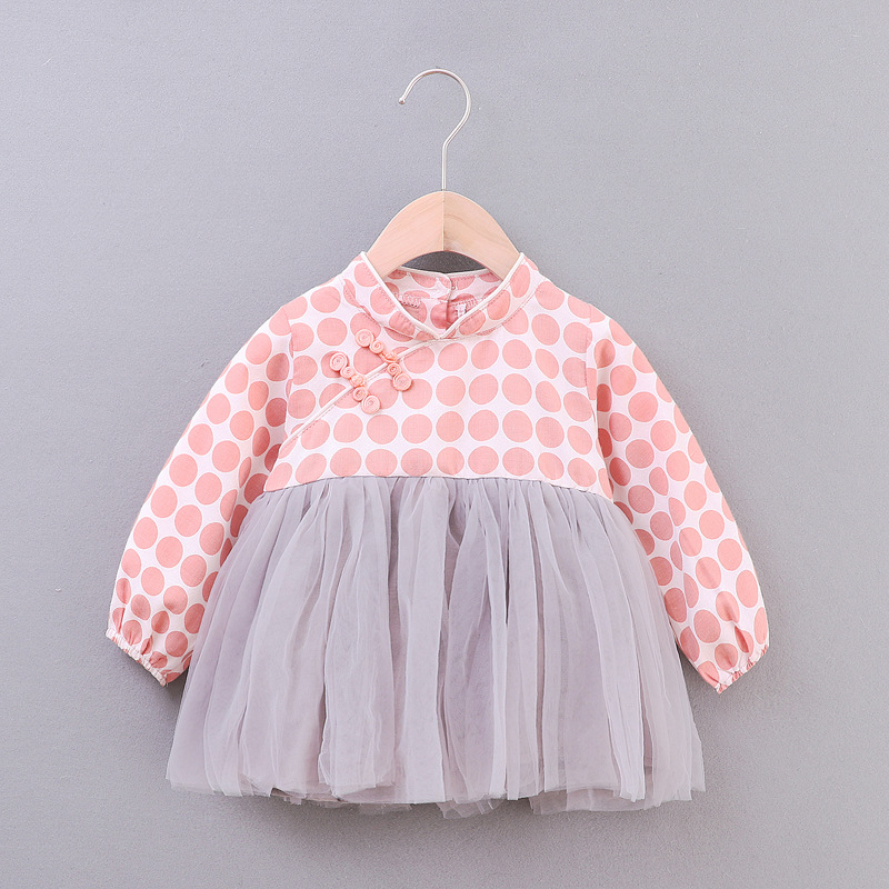 

Baby Girl Chinese Ethnic Polka Dots Tulle Long-sleeve Dress