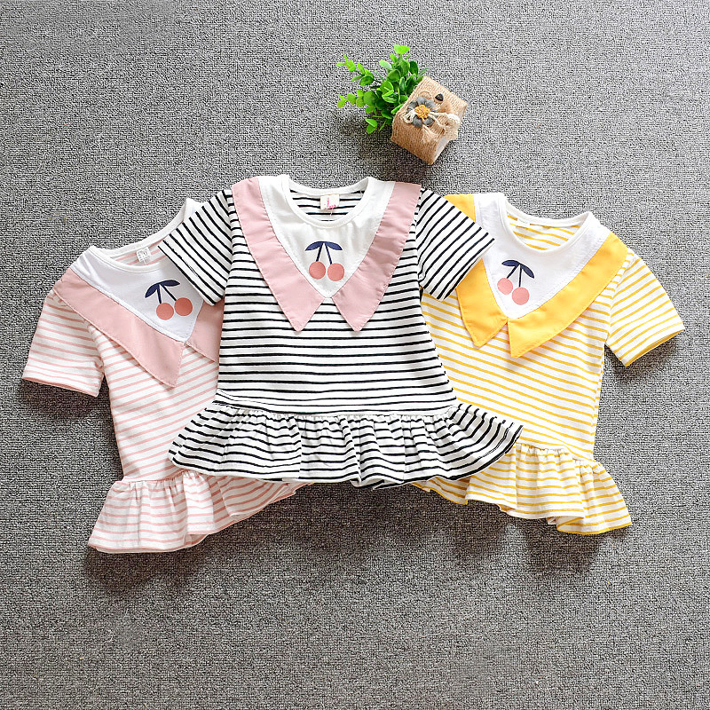 

2019 New Summer Dresses Cherry Stripe Baby Girls Dresses