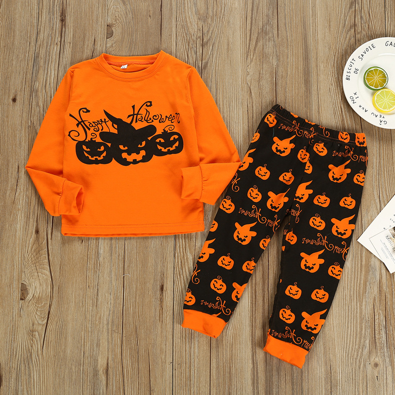 

Halloween Pumpkin Long-sleeve Top And Pants Set