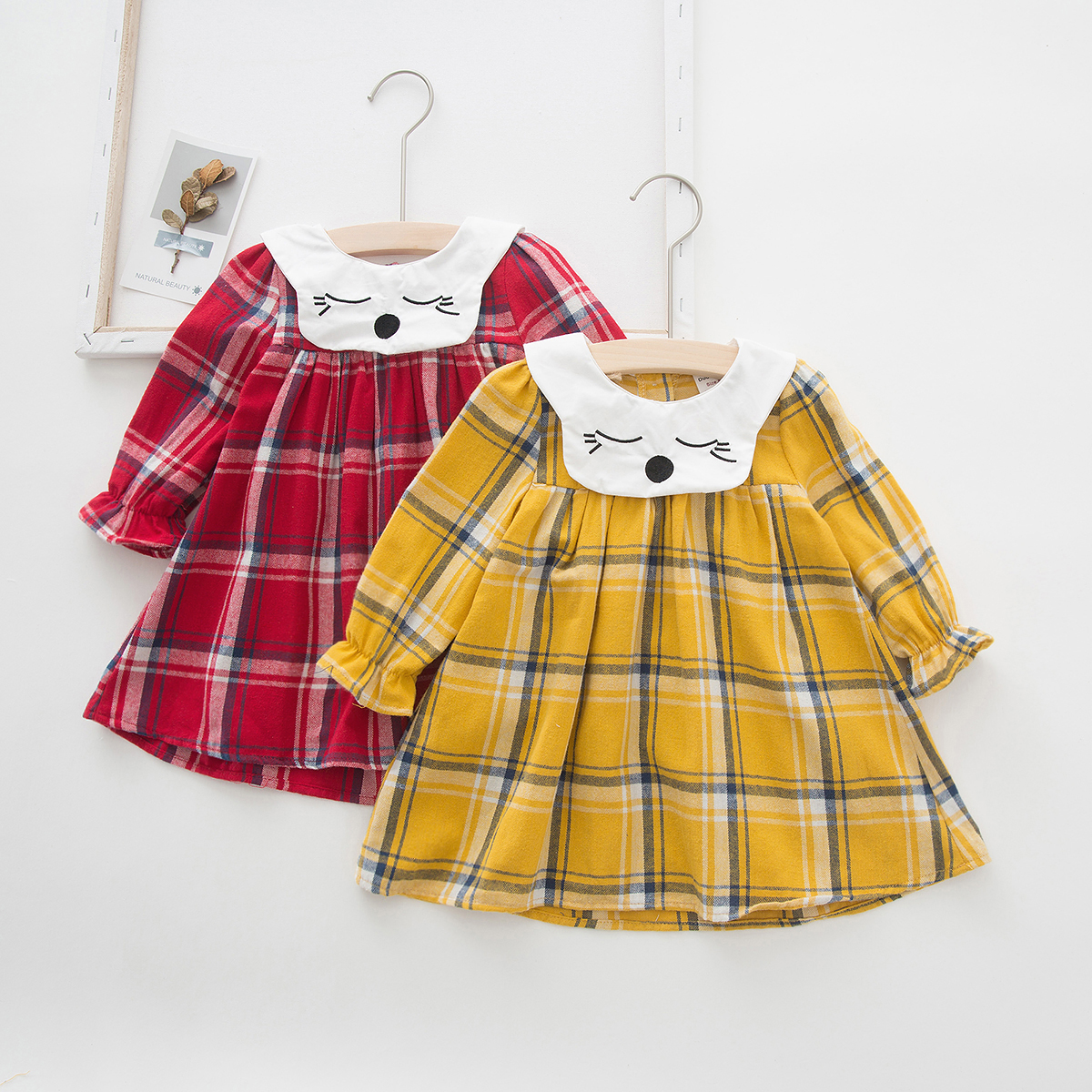 

Baby / Toddler Cartoon Collar Plaid Long-sleeve Dress
