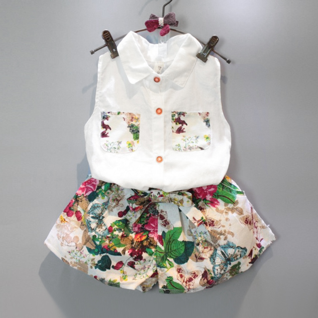 

White Shirt and Floral Shorts Set