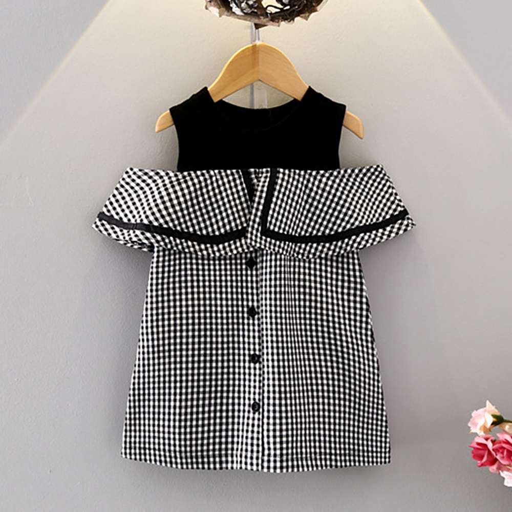 

Toddler Girl Open Shoulder Plaid Dress
