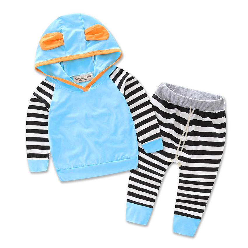 

Striped Hooded Top with Ears and Pants Set for Baby