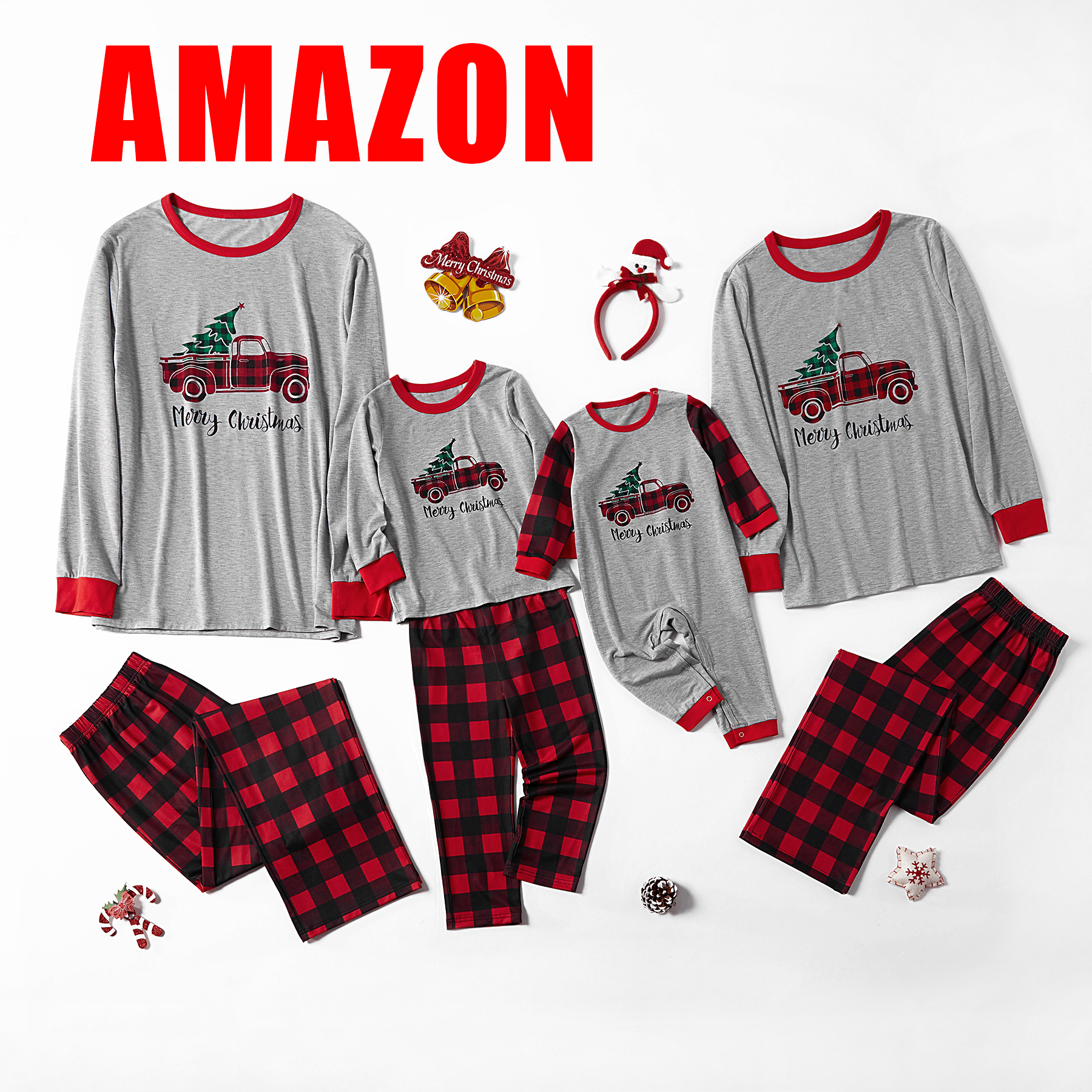 

Plaid Truck Driving Christmas Tree Family Matching Pajamas Set