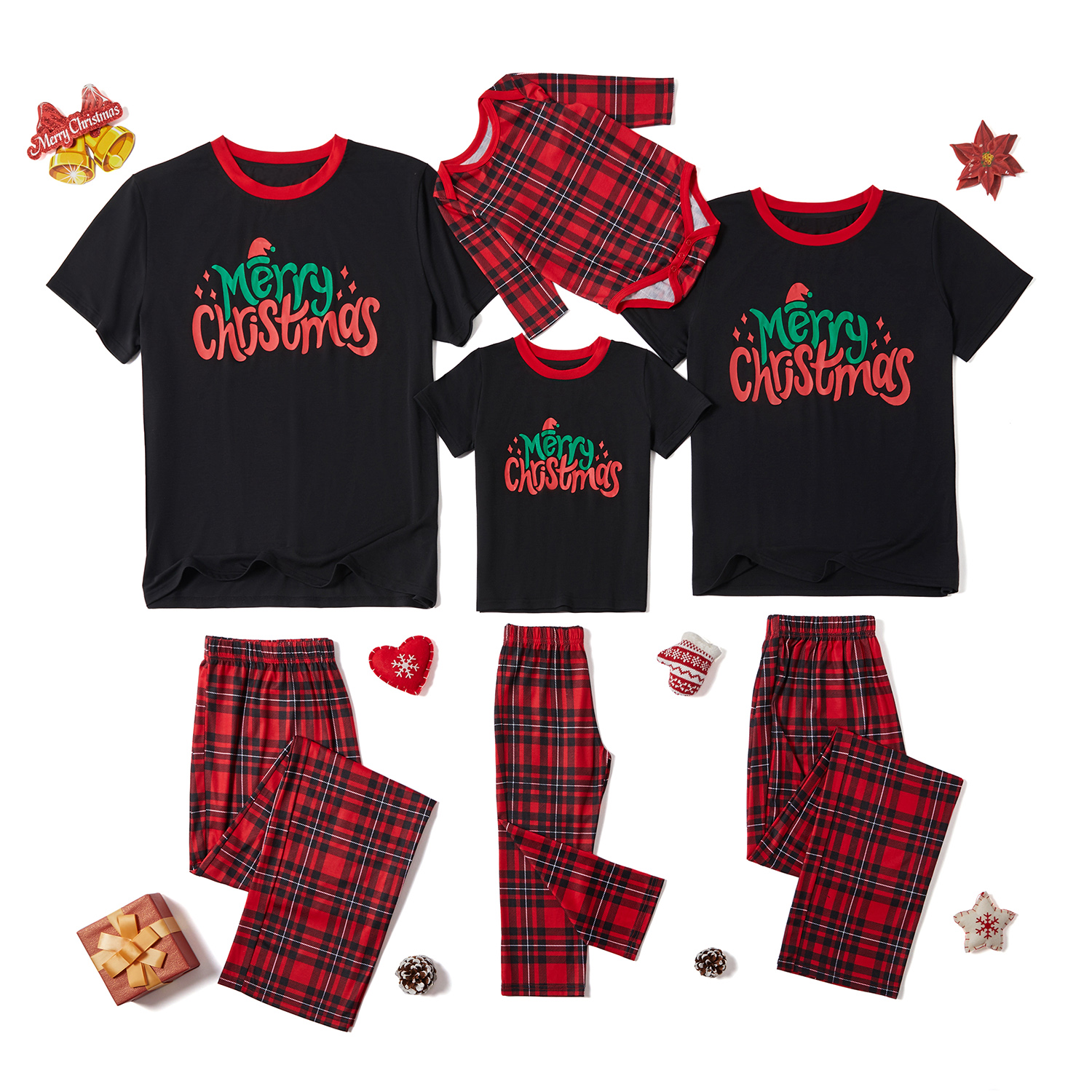 

Family Matching Merry Christmas Plaid Pajamas Set