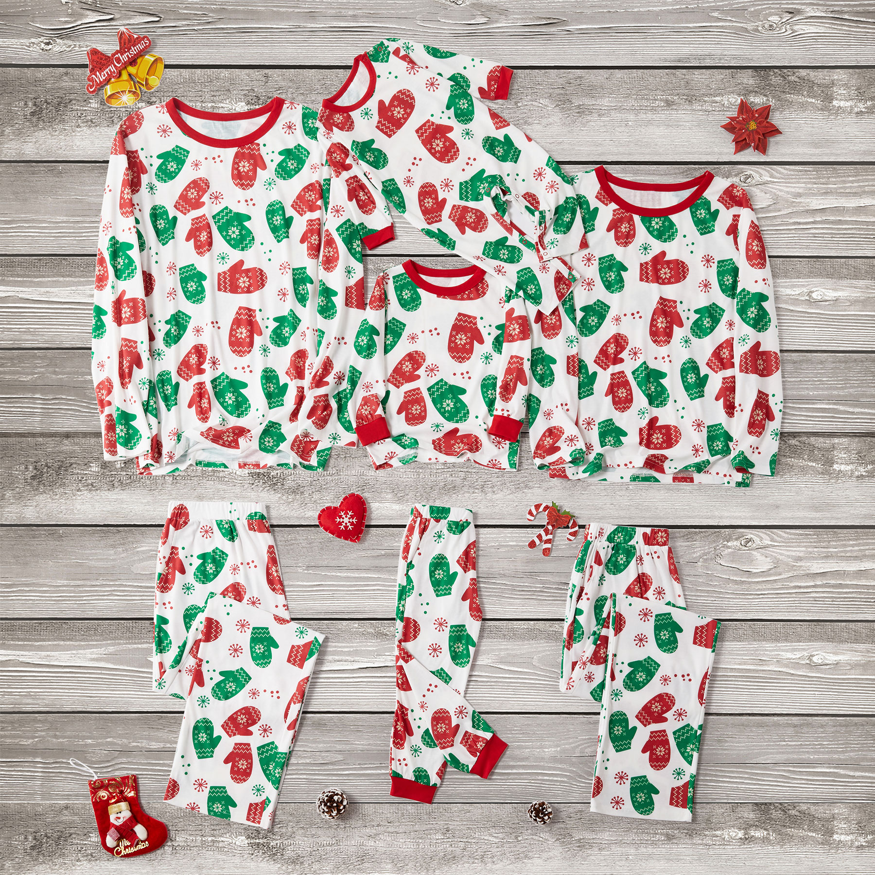

Family Matching Christmas Gloves Print Pajamas Sets