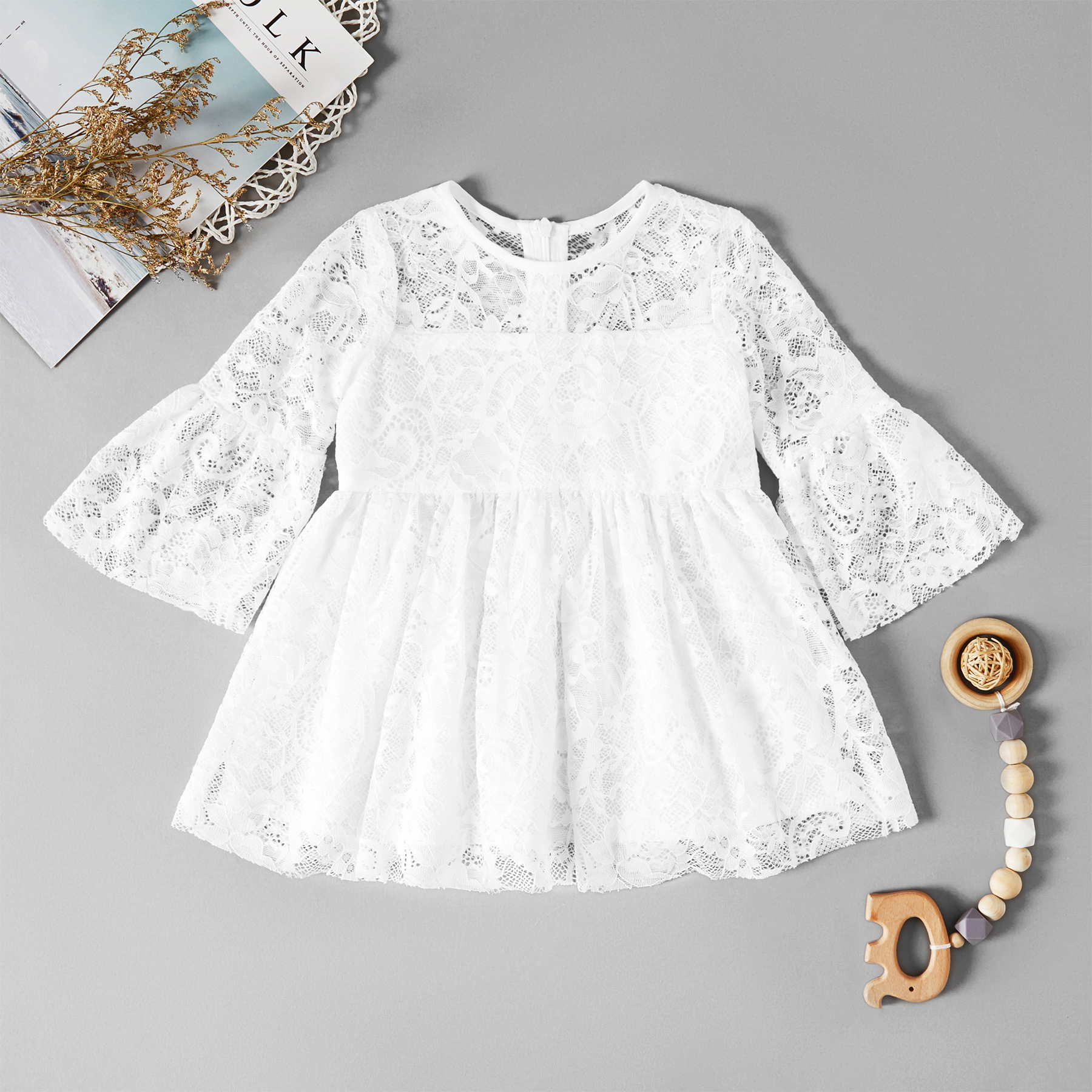 

Baby Girl Lace Hollow Design Long-sleeve Dress