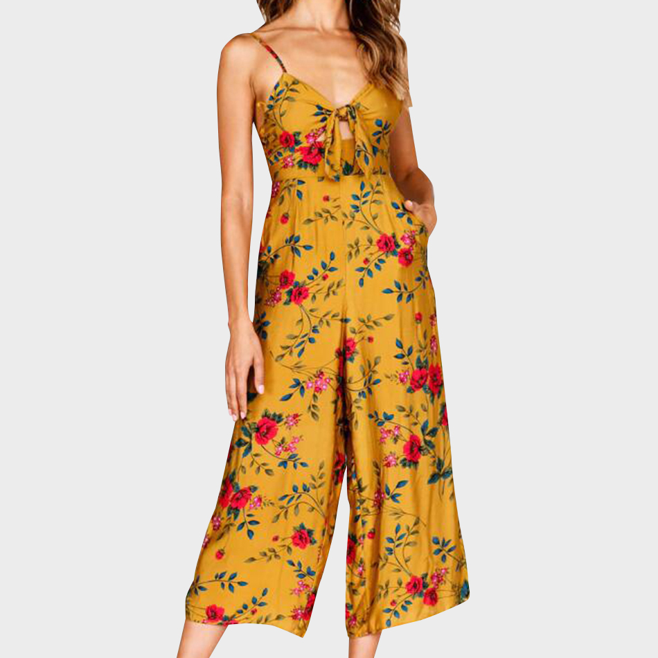 

Strappy Tie Backless Print Jumpsuit