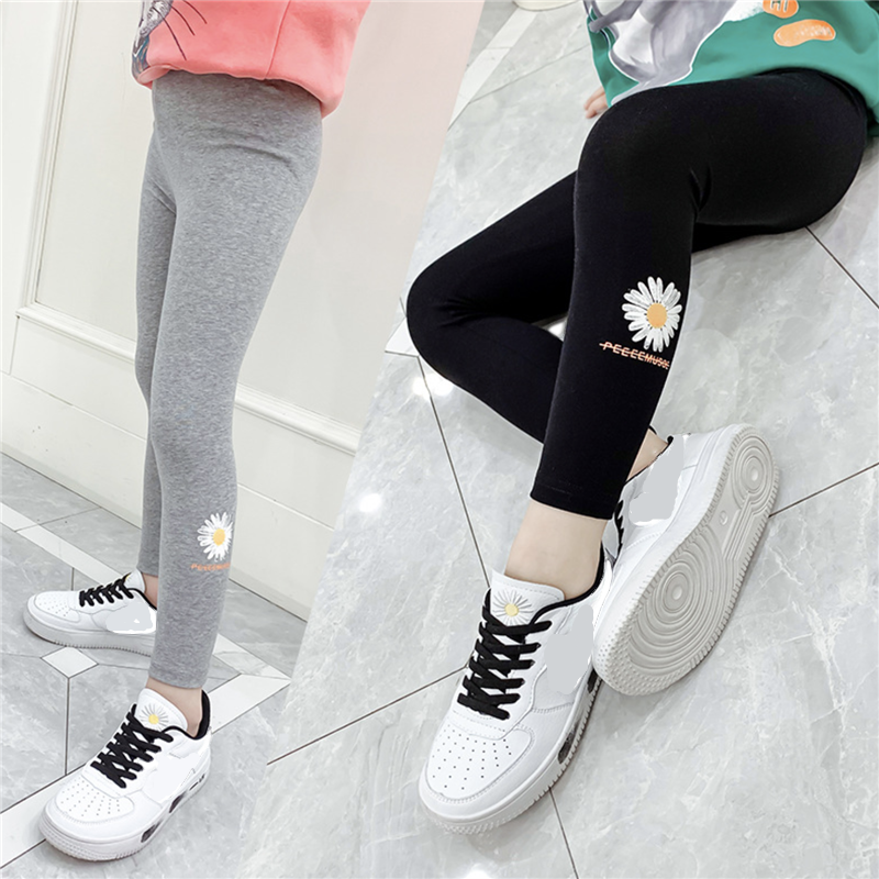 

Fashionable Flower Print Solid Pants for Girls
