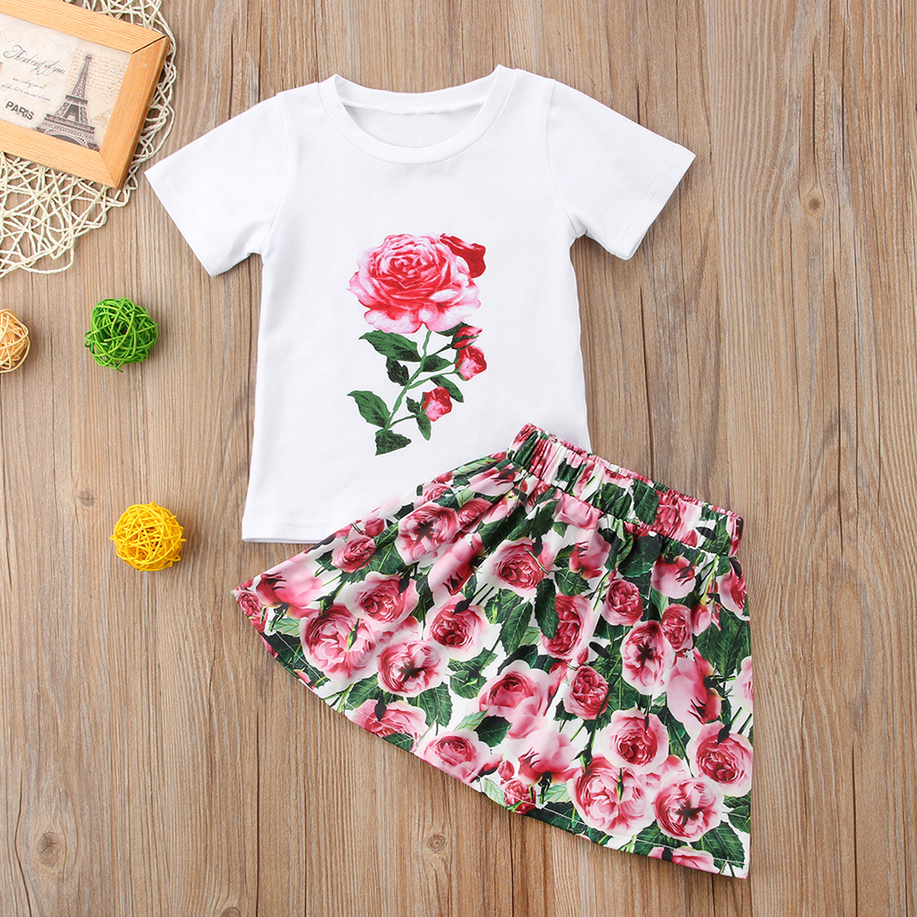 

Rose Print Tee and Skirt Set