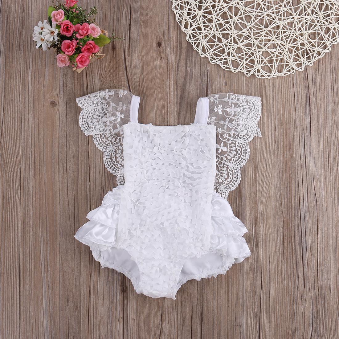 

2019 New Lace Butterfly sleeve Ruffle-sleeve Jumpsuit Bodysuit One piece Romper