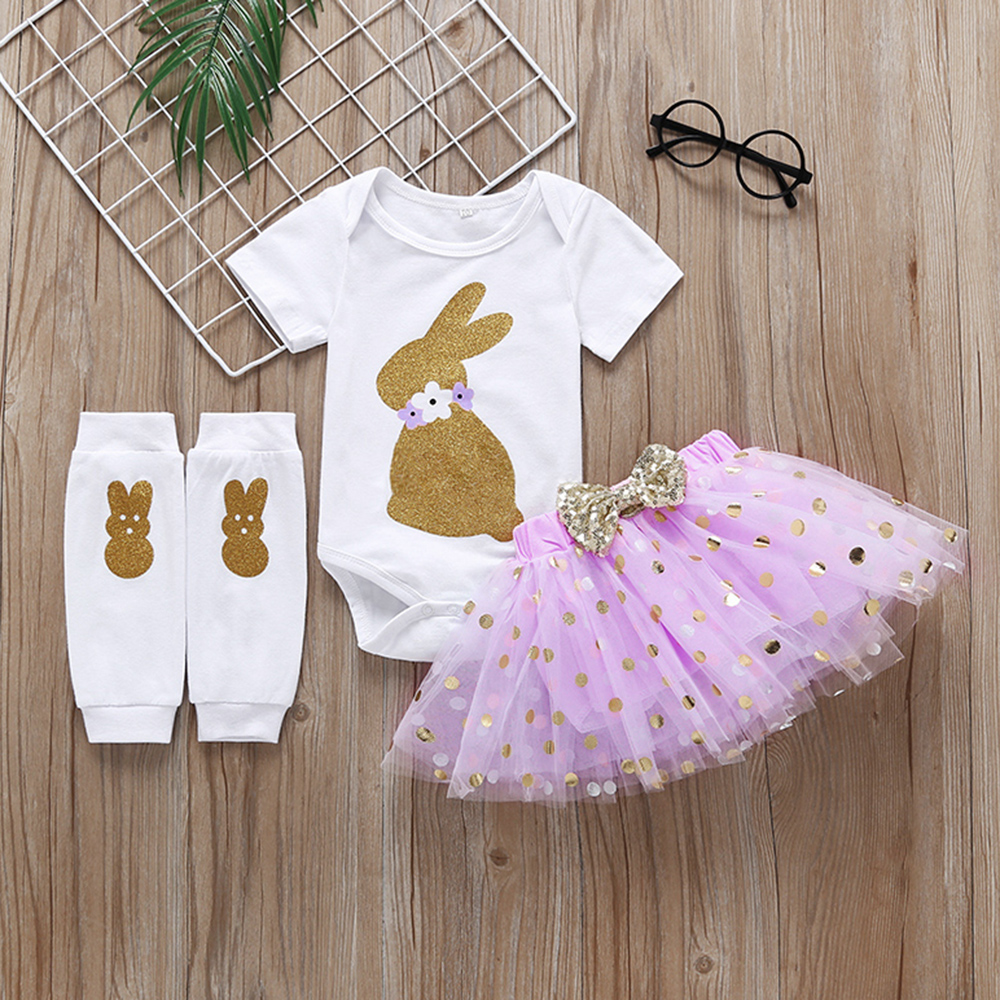 

3-piece Glitter Rabbit Polka Dot Easter Outfit