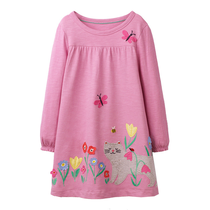 

Cat And Flower Print Long-sleeve Dress
