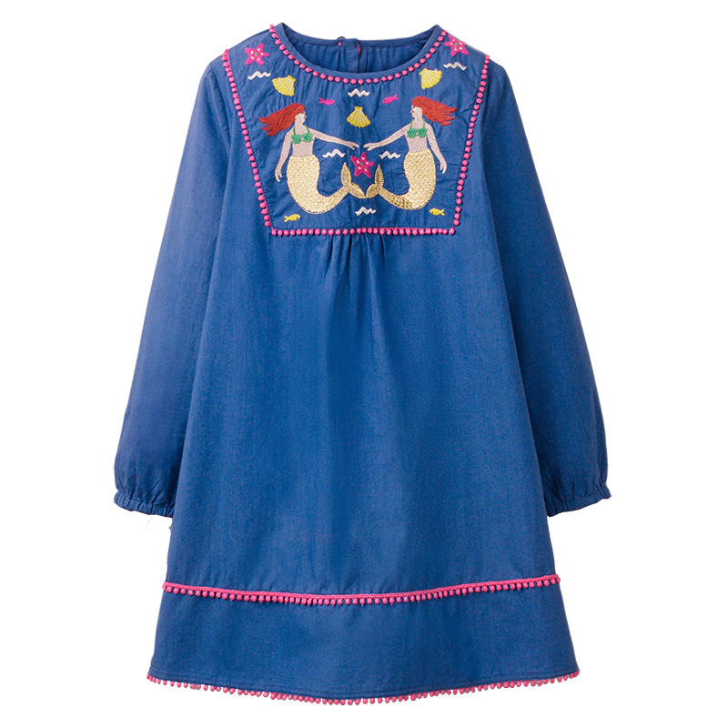 

Mermaid Print Tasseled Long-sleeve Dress