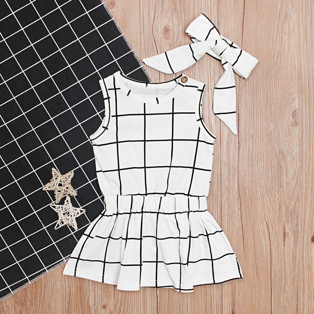 

Sleeveless Plaid Dress with Headband