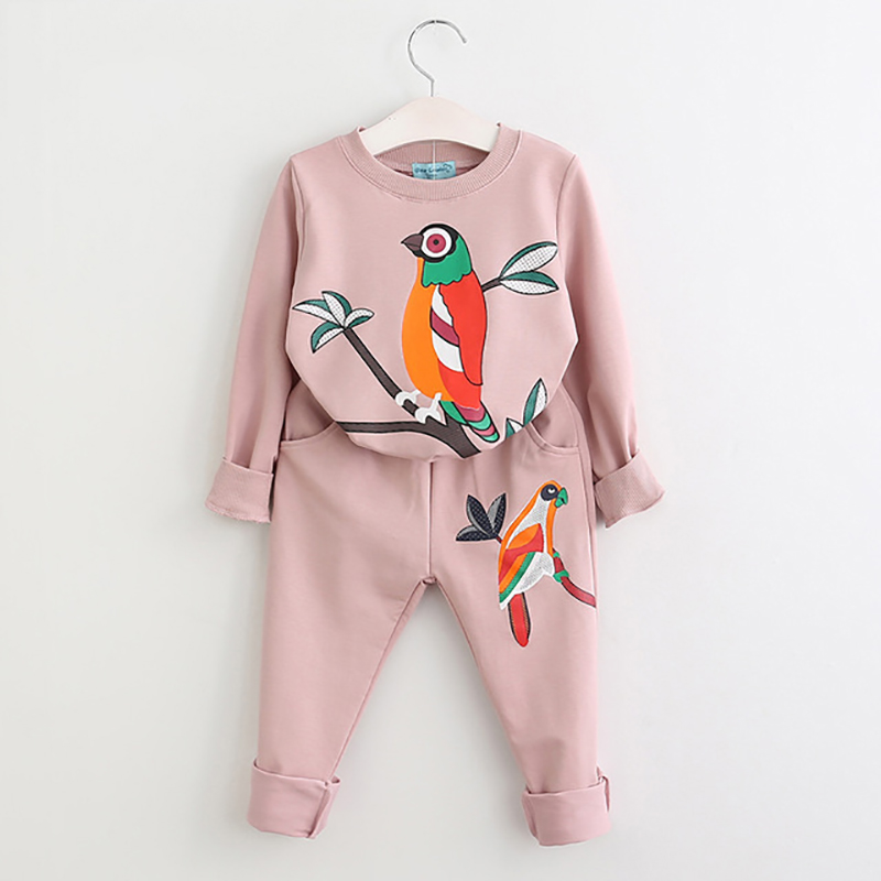 

Bird Print Long-sleeve Top And Pants Set