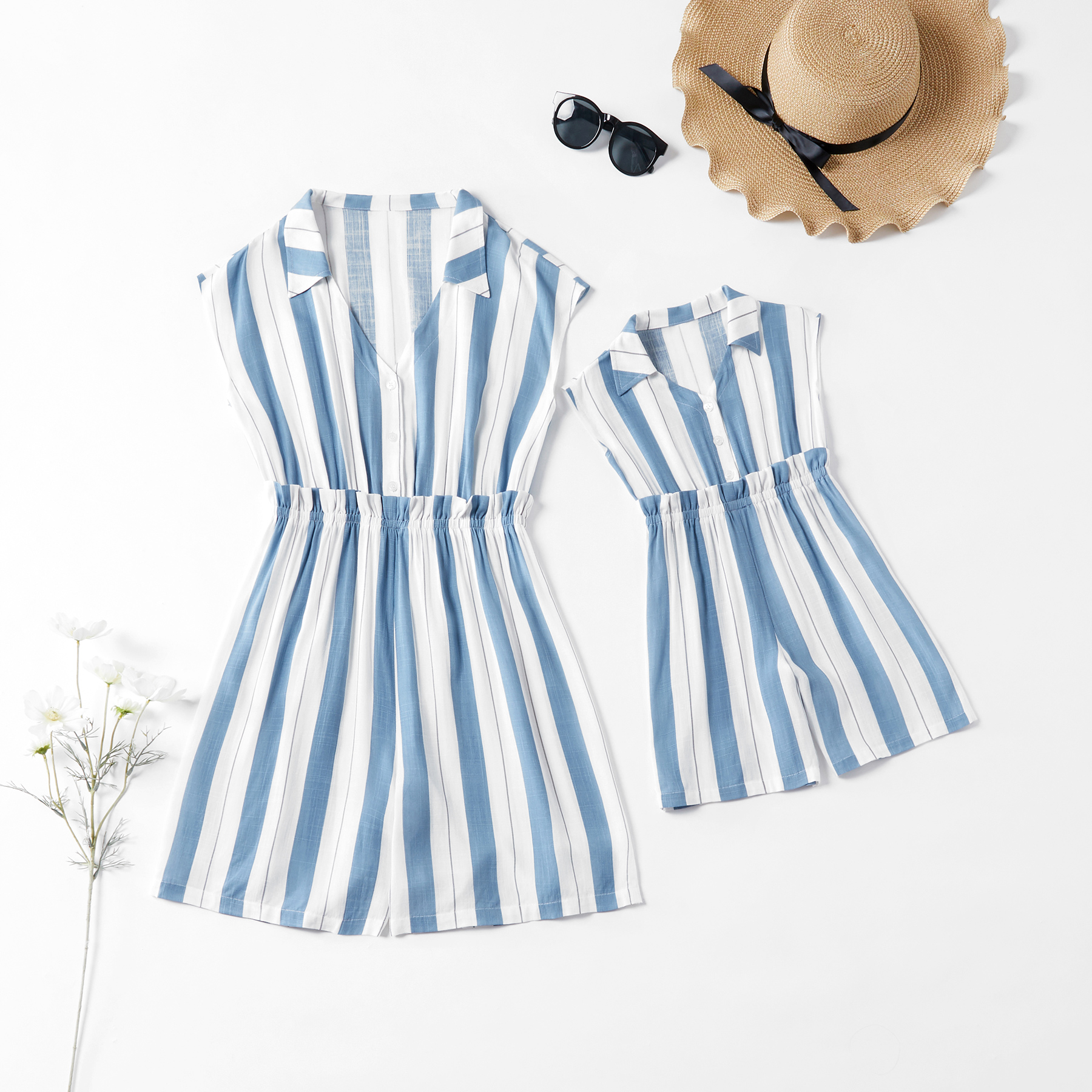 

V-neck Striped Matching Jumpsuits
