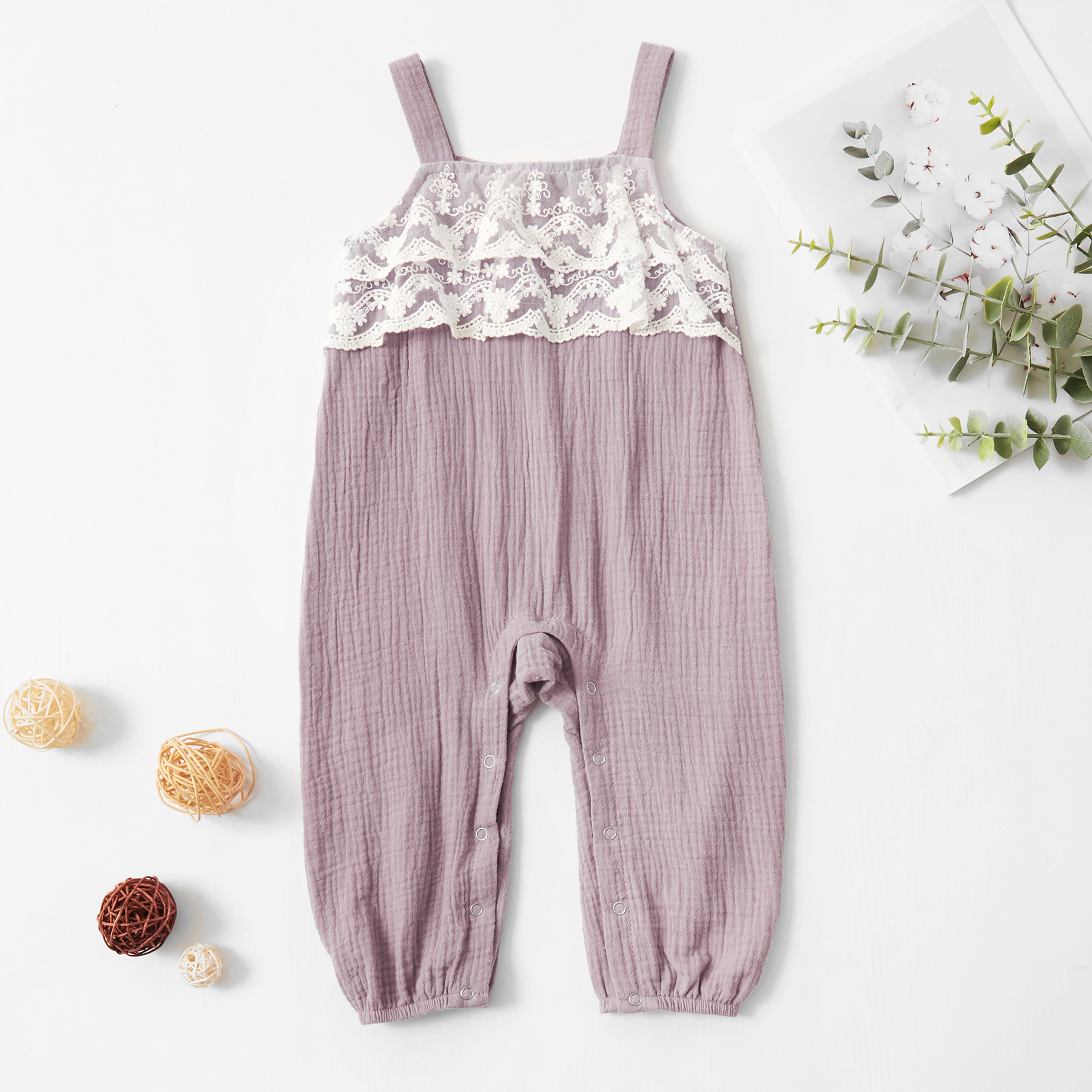 

Baby Girl Solid Lace Hollow Design Sleeveless Jumpsuit