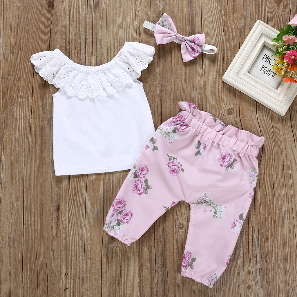 

3-piece Flounce Hollow Out Top Floral Set