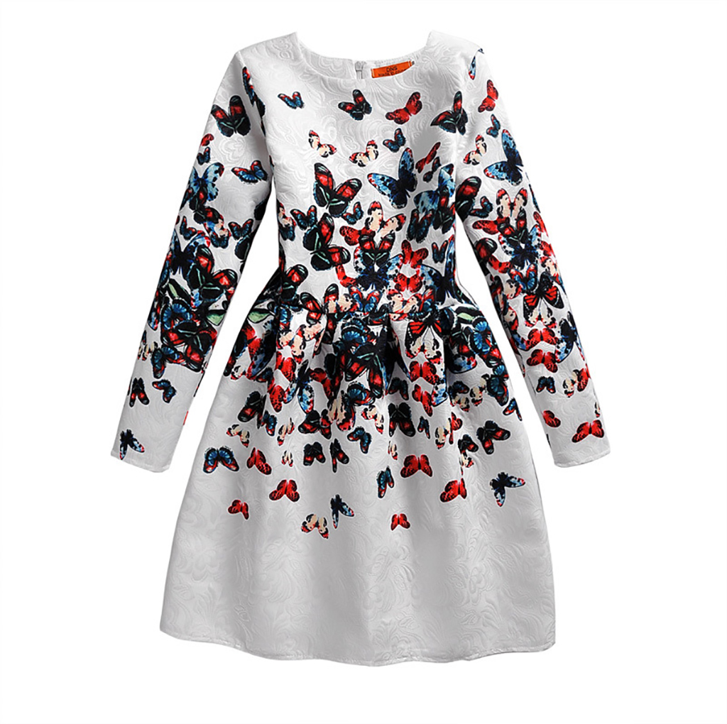 

Beautiful Butterfly Pattern Long-sleeve Dress
