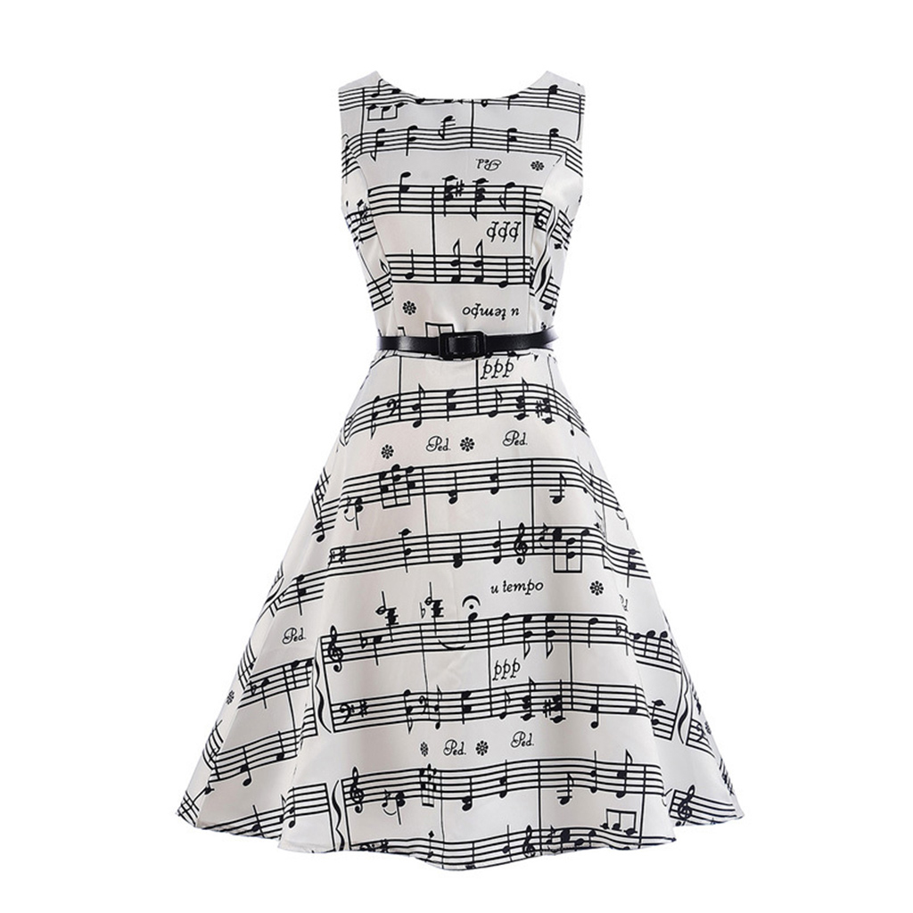 

Stylish Patter Design Sleeveless Belted Dress