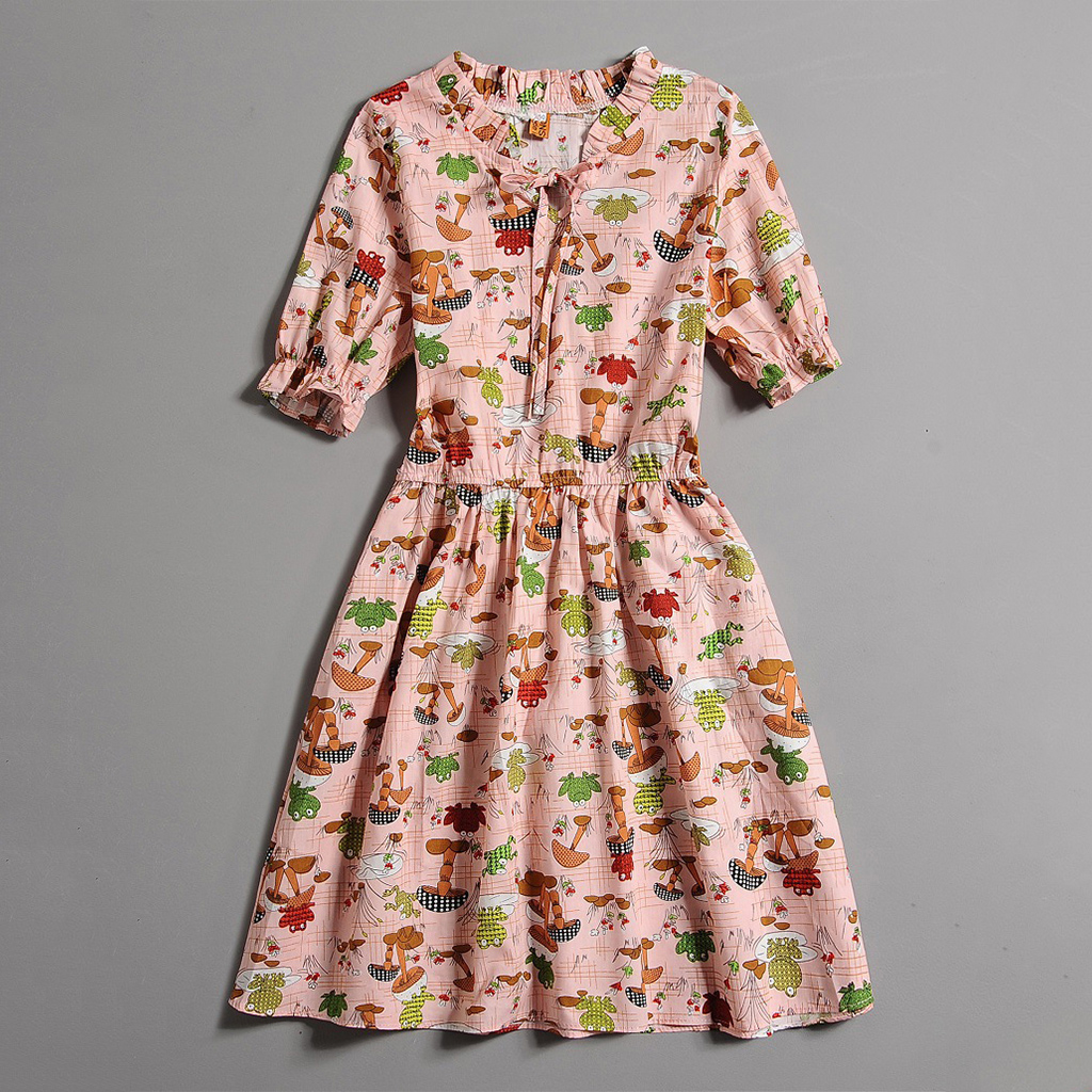 

Cute Animal Pattern Ruffle Collar Short-sleeve Dress
