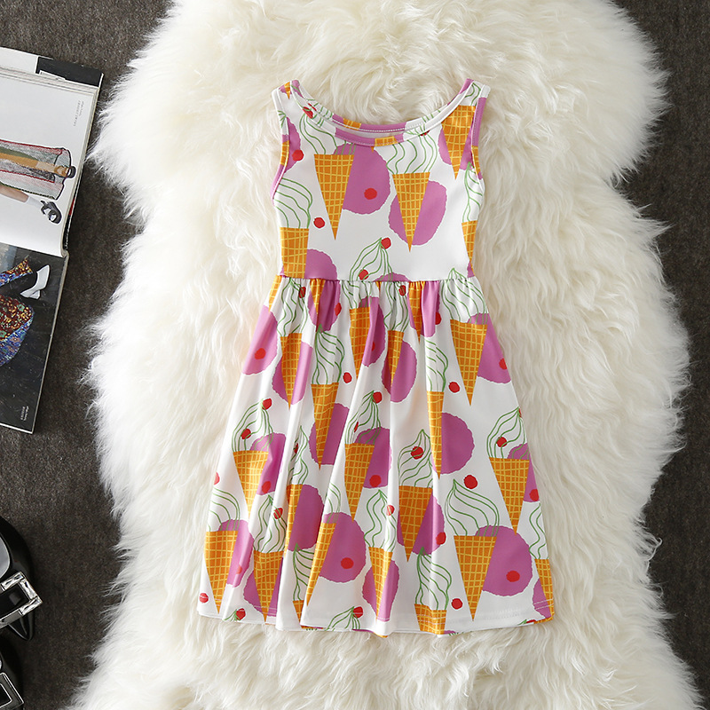 

Stylish Ice-cream Pattern Sleeveless Dress in White