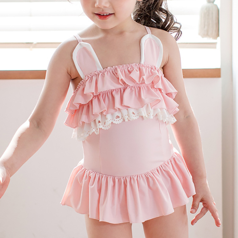 

Korean Sweet Onesies Flounced Lace Swimsuit