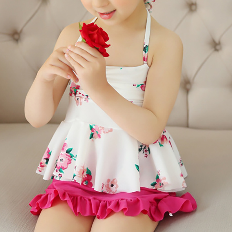 

Girl's Fresh Print Floral Sweet Gallus Flounced Set