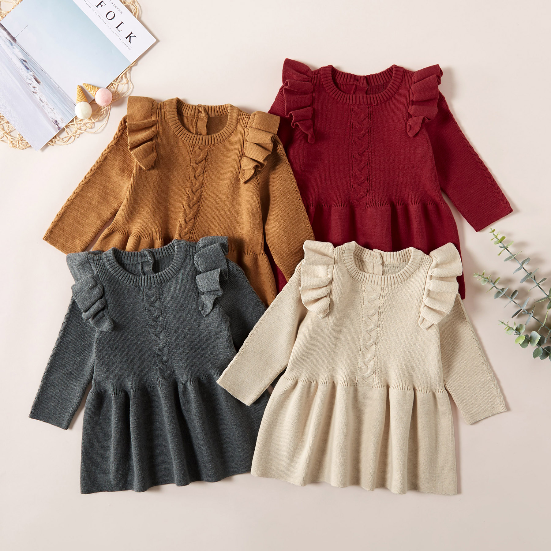 

Baby / Toddler Sweet Solid Knitted Long-sleeve Dress