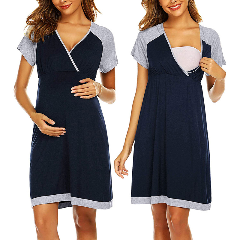

Casual Solid Short-sleeve Nursing Pajamas