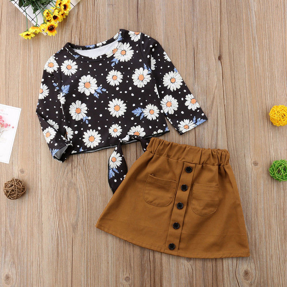 

Baby / Toddler Pretty Floral Print Long-sleeve Tee and Solid Skirt Set