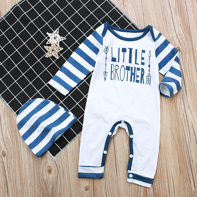 

Baby Boy Little Brother Letter Print Stripe Long-sleeve Jumpsuit and a Hat