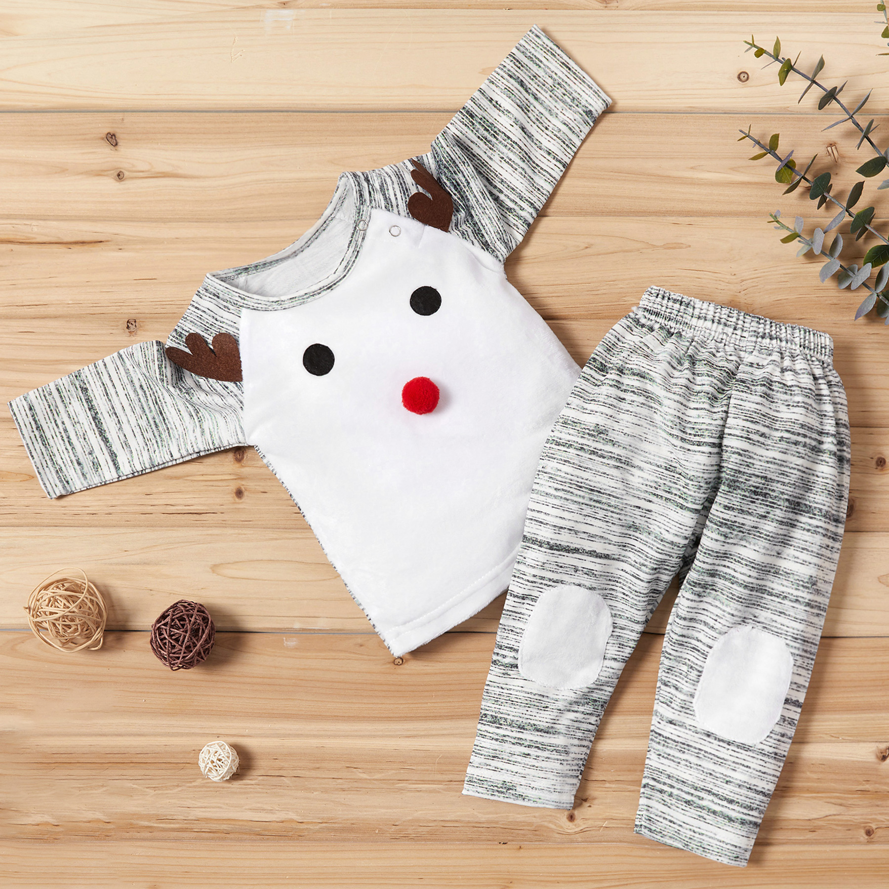 

Baby Christmas Elk Decor Striped Top and Pants Set