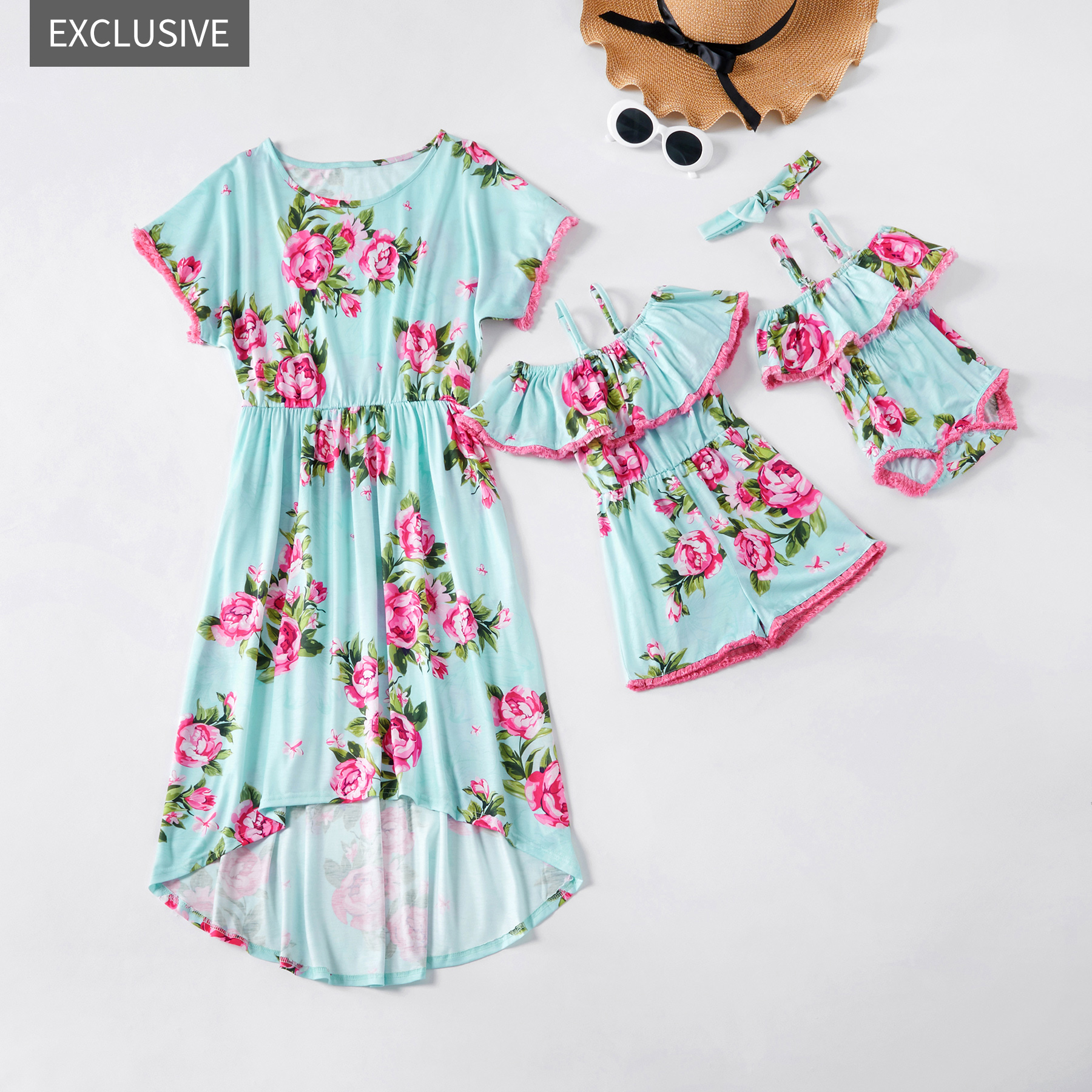 

Mosaic Floral Ruffle Tassel Dresses Rompers for Mommy and Me
