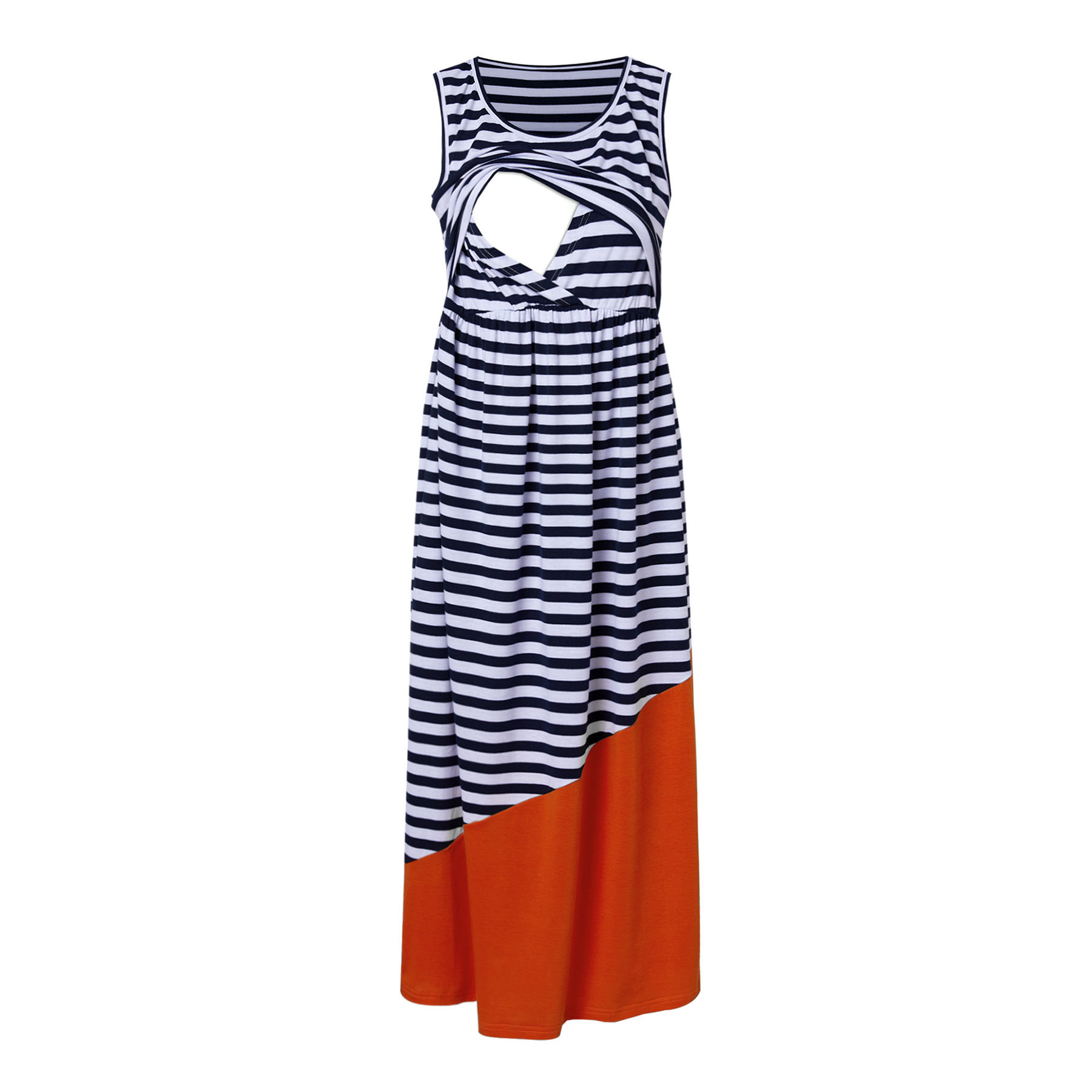 

Fashion Striped Short-sleeve Nursing Maxi Dress